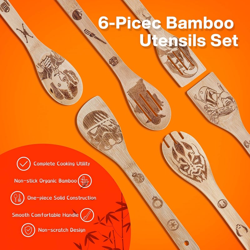 LeafyLane Star War Kitchen Gifts Wooden Spoons For Cooking Utensils Set 6 pcs, Star War kitchen accessories House Warming Gift For Men And Women,Star War Cooking Accessories, Star War Spatula - Image 3